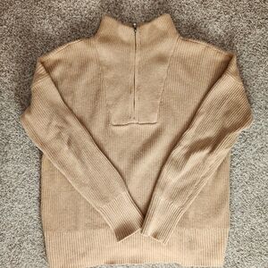 Lands' End Women's Drifter Quarter Zip Sweater in Tan
